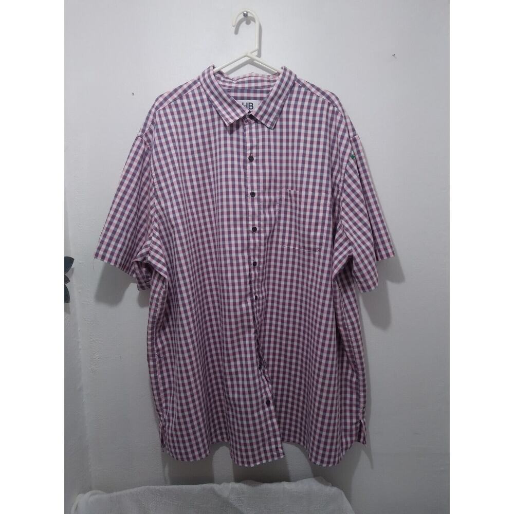 H B 3XLT Plaid Short Sleeve Botton Up Shirt